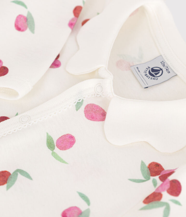 Katoenen babypyjama met golvend kraagje en vruchtenprint wit/multicouleur