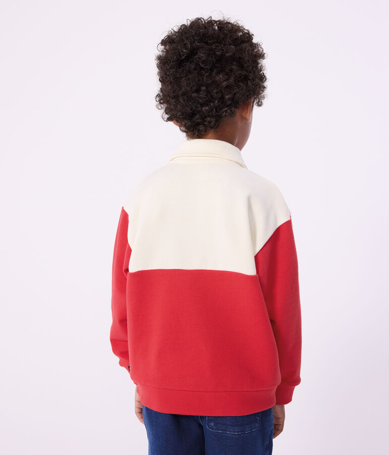 Katoenen sweatshirt in polostijl voor kinderen ecru/rood