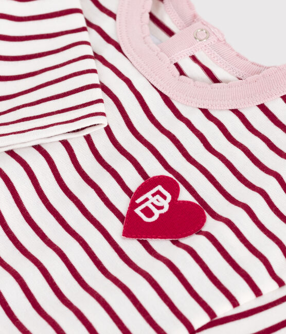 Gestreept T-shirt met lange mouwen in katoen voor baby's rood MILK/ AMARANTE