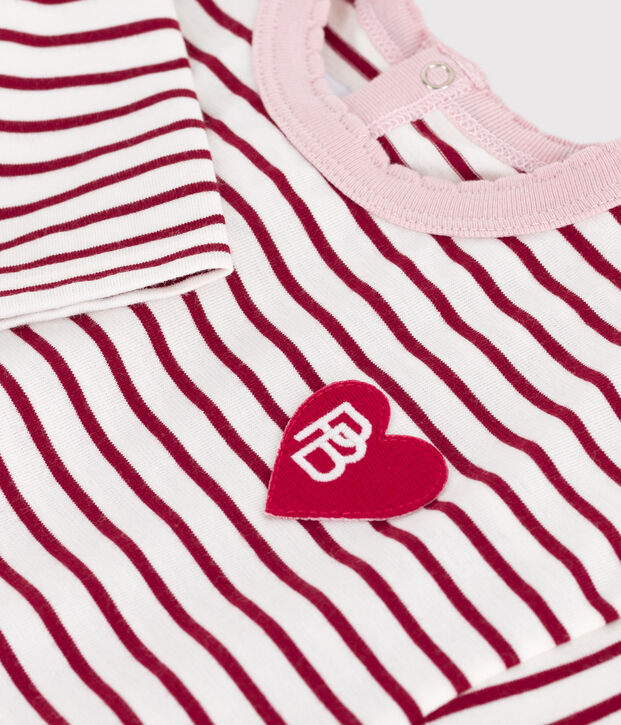 Gestreept T-shirt met lange mouwen in katoen voor baby's rood/rood