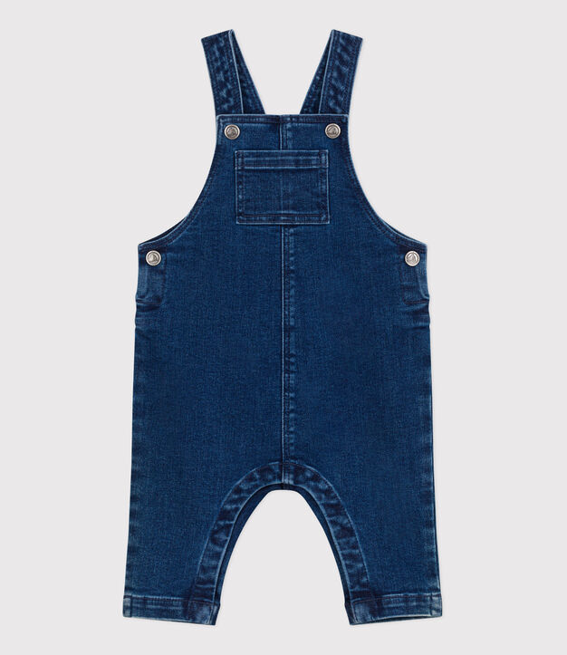 Babysalopette met lange mouwen van spijkerstof en elastaan blauw