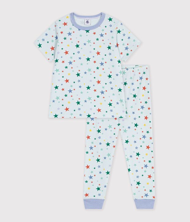 Katoenen kinderpyjama met korte mouwen en lange pijpen met print blauw/multicouleur