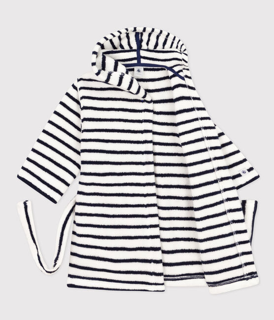 Peignoir rayé en éponge enfant blanc LAIT/bleu MEDIEVAL