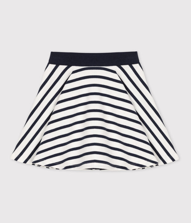 Jupe ray&eacute;e en coton &eacute;pais enfant fille blanc/bleu