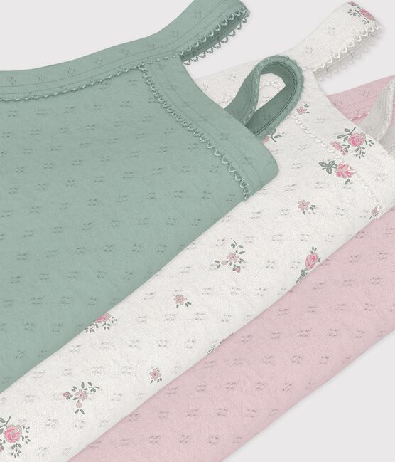 Setje met 3 body's van opengewerkt katoen met bandjes en bloemenprint variante 1