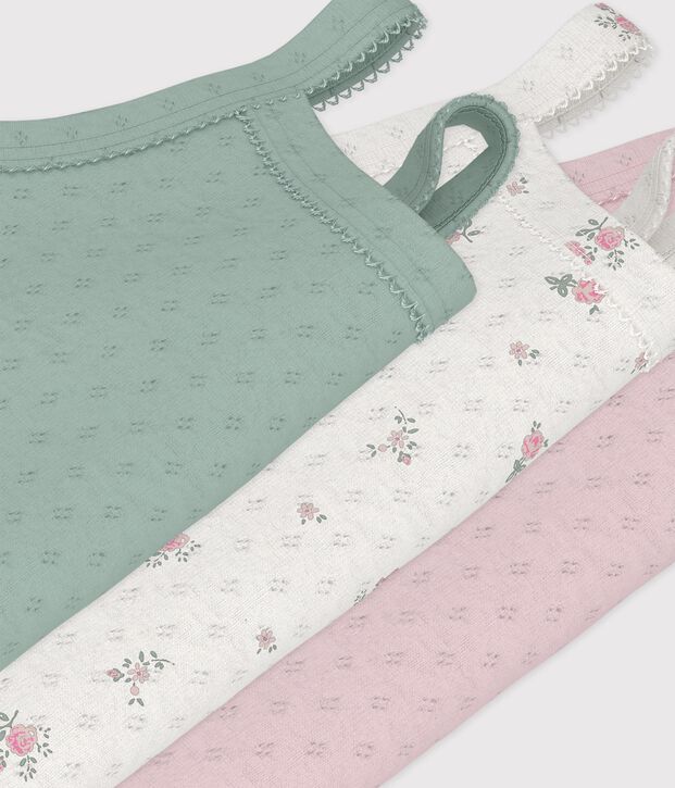 Setje met 3 body's van opengewerkt katoen met bandjes en bloemenprint multicouleur