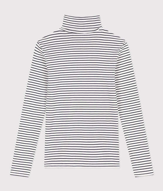 L'ICONIQUE, dames-T-shirt met rolkraag in katoen wit MARSHMALLOW/blauw SMOKING