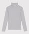 L'ICONIQUE, dames-T-shirt met rolkraag in katoen wit MARSHMALLOW/blauw SMOKING