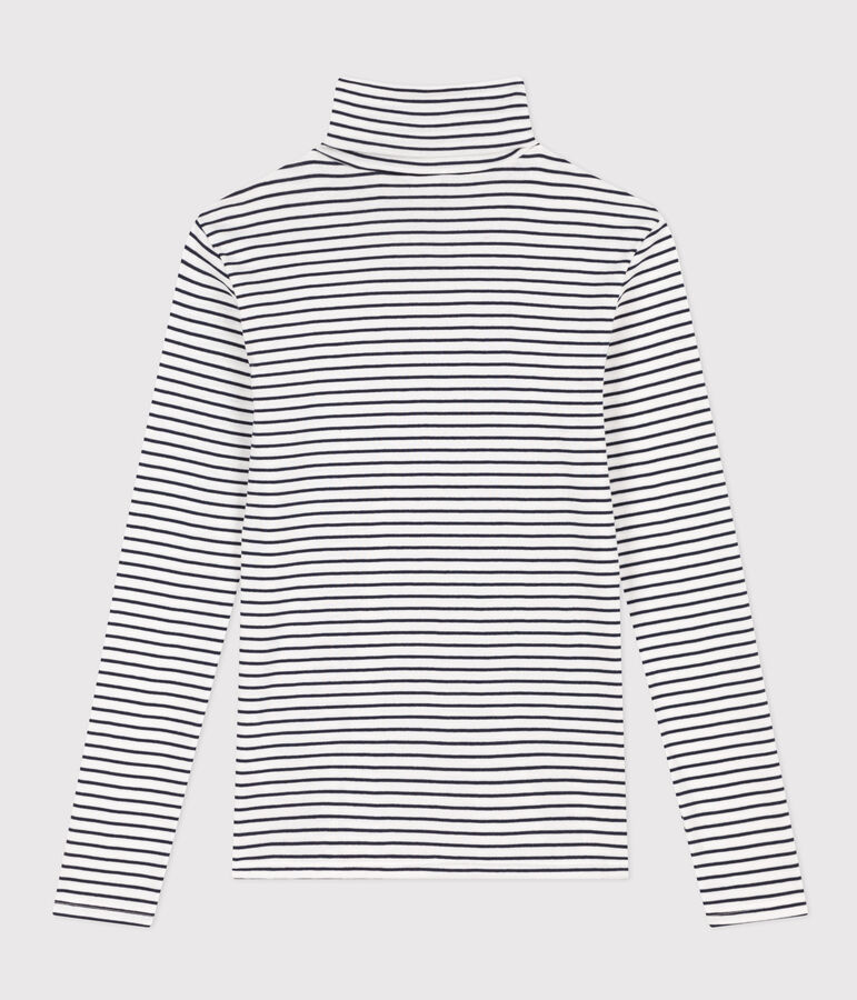 Tee-shirt col roul&eacute; L'ICONIQUE en coton Femme blanc MARSHMALLOW/bleu SMOKING