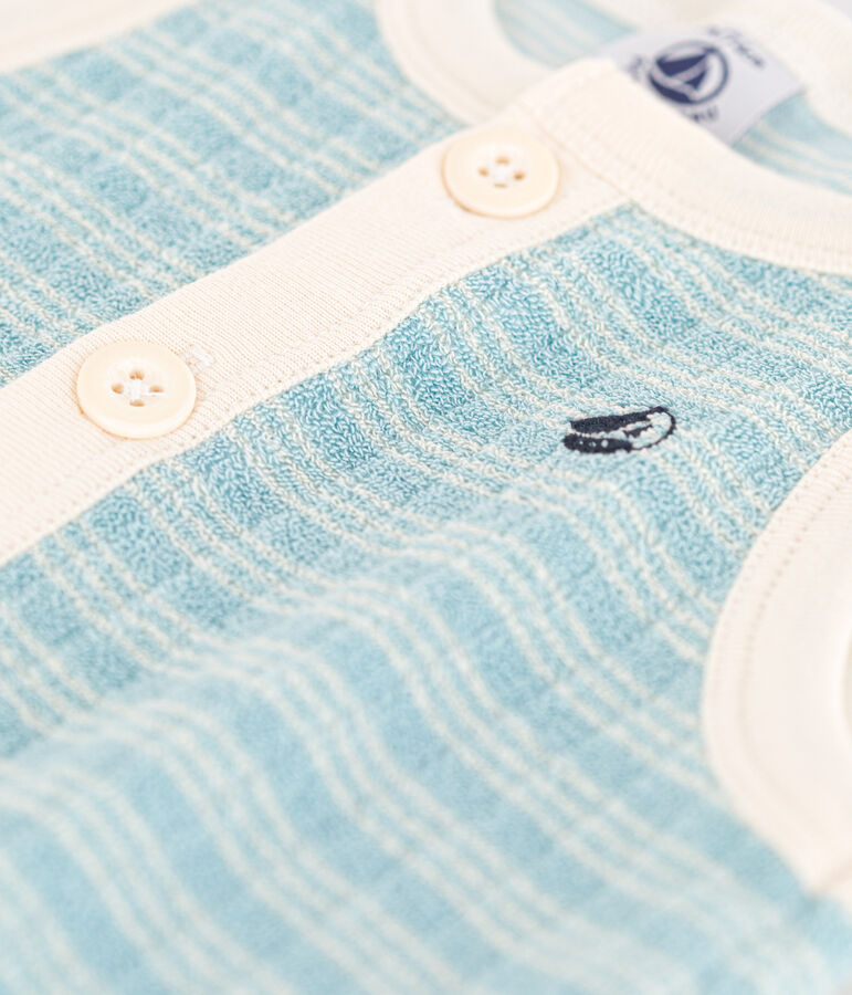 Kort gestreept pakje in boucl&eacute;badstof voor baby's groen/ecru