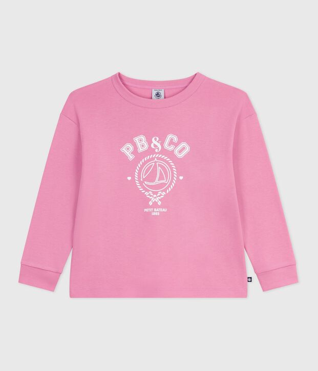 Katoenen T-shirt met lange mouwen en print voor kinderen roze