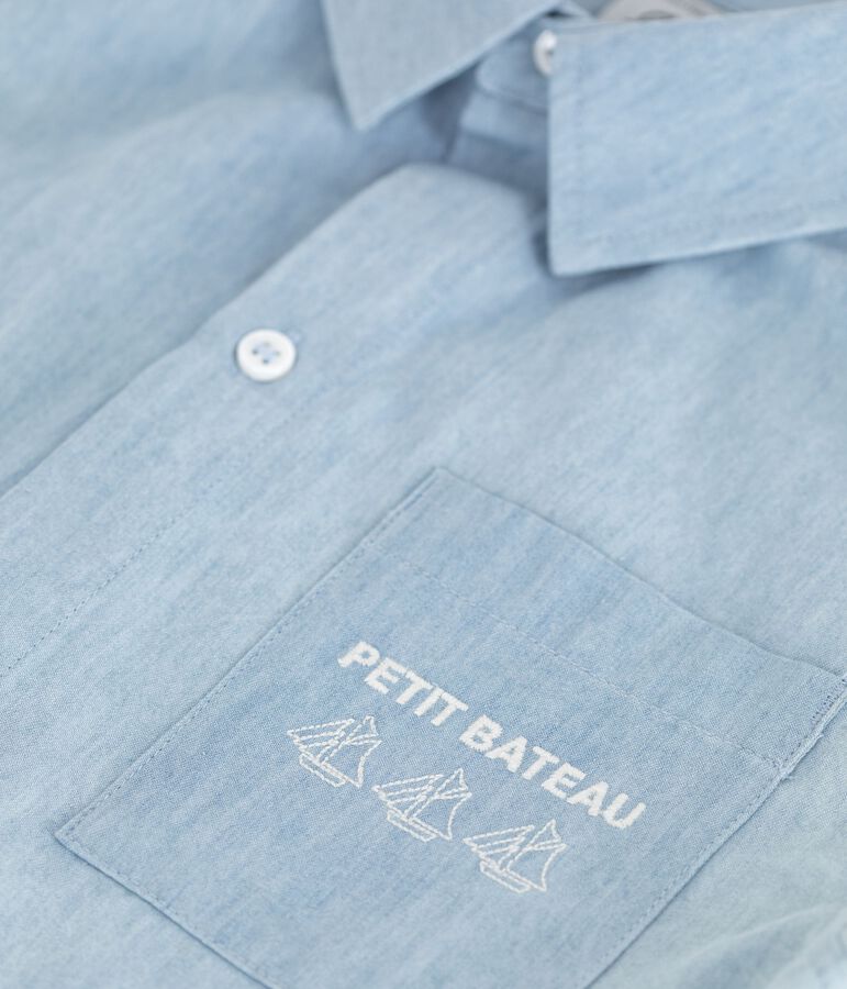 Katoenen hemd met korte mouwen voor kinderen blauw BLEU CLAIR