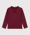 Tee-shirt &agrave; col enfant manches longues uni bordeaux