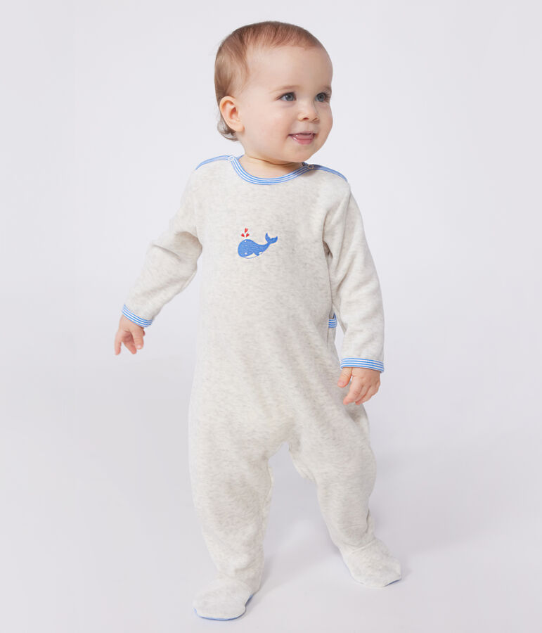Pyjama b&eacute;b&eacute; en velours ouverture au dos beige
