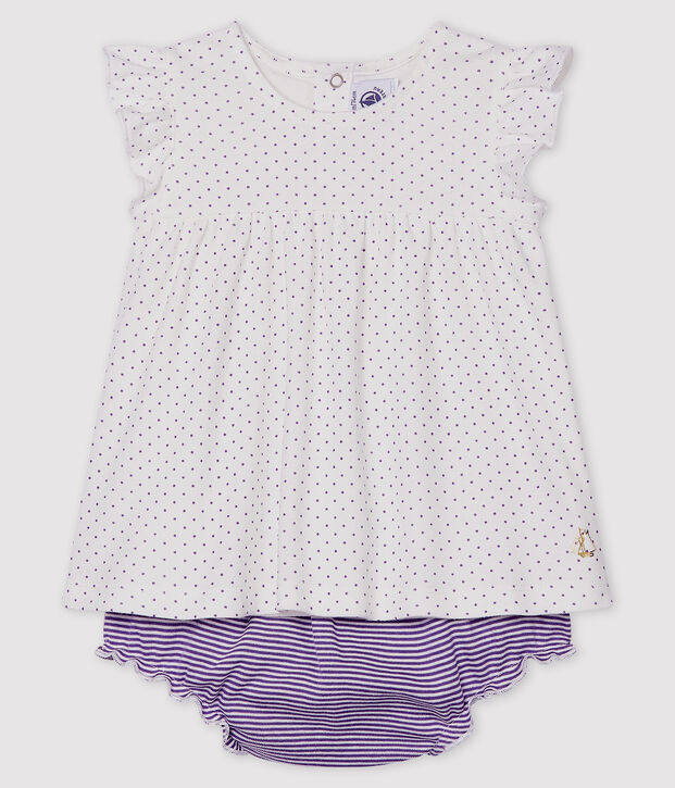 Ensemble deux pi&egrave;ces b&eacute;b&eacute; fille violet/blanc