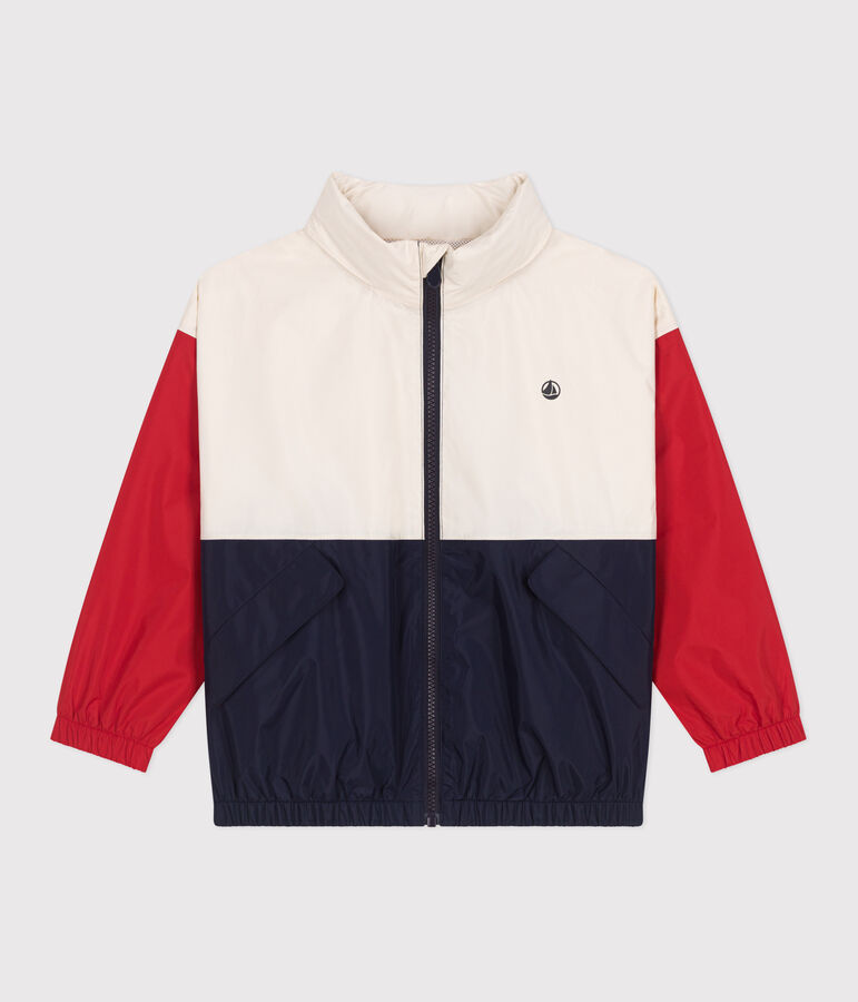 Coupe-vent enfant avec capuche r&eacute;tractable &eacute;cru/multicouleur