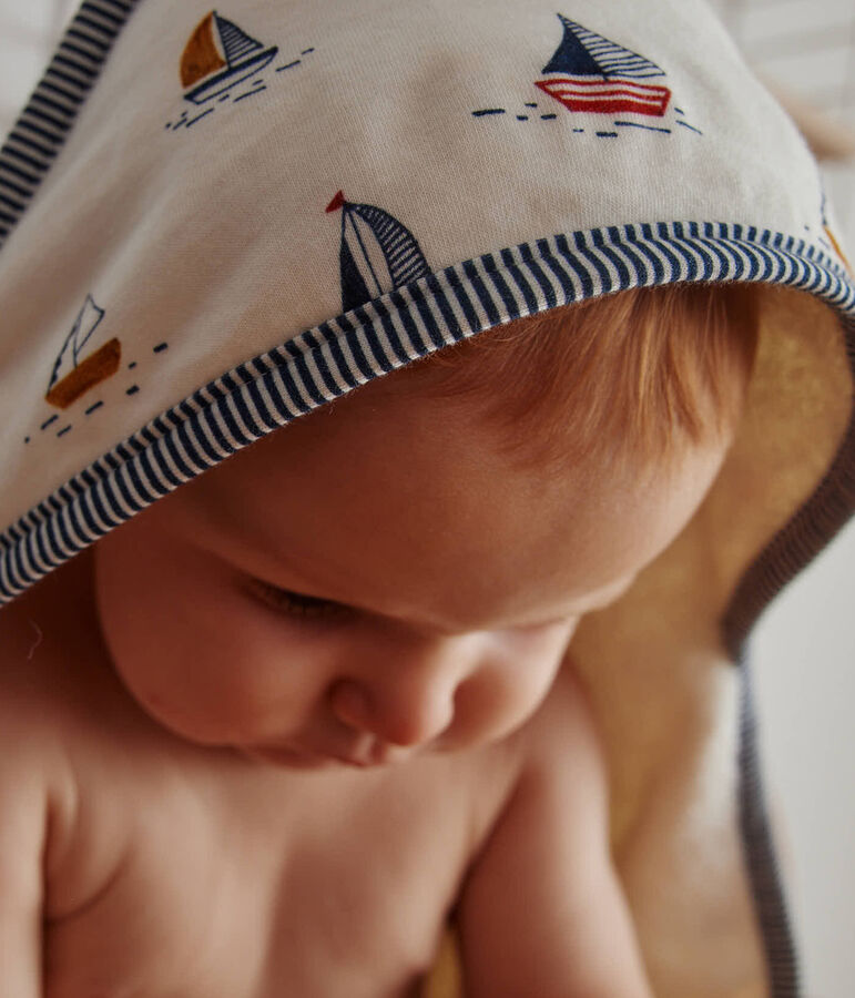 Badcape en washandje met marineprint voor baby's wit/blauw/multicouleur