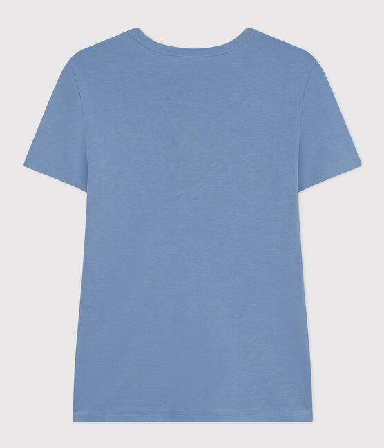 Tee-shirt l'Iconique col V en coton uni femme bleu BEACH