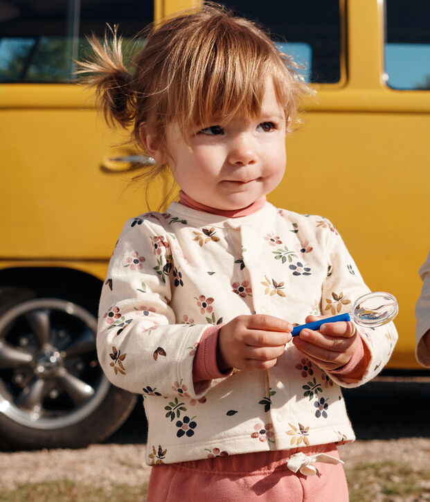 Cardigan en tubique b&eacute;b&eacute; &eacute;cru/multicouleur