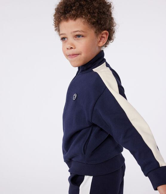 Effen katoenen sweatshirt met rits en opstaande kraag voor kinderen blauw SMOKING