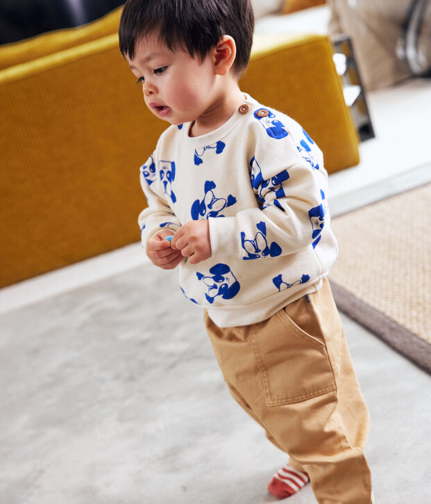 Sweatshirt in molton met print voor baby's. ecru/multicouleur