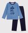 Pyjama enfant en velours uni &agrave; motif bleu/bleu