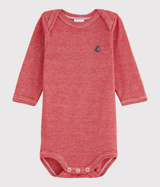 Rompertje met lange mouwen babymeisje - babyjongen rood TERKUIT/wit MARSHMALLOW