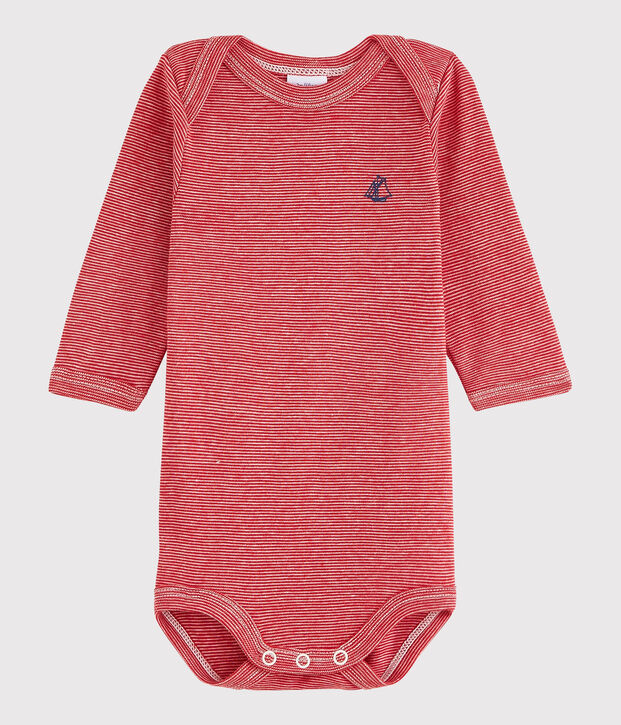 Rompertje met lange mouwen babymeisje - babyjongen rood/wit