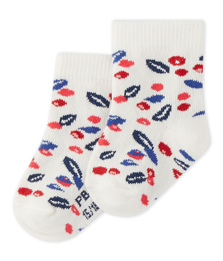 Chaussettes b&eacute;b&eacute; fille imprim&eacute;es blanc MARSHMALLOW/blanc MULTICO
