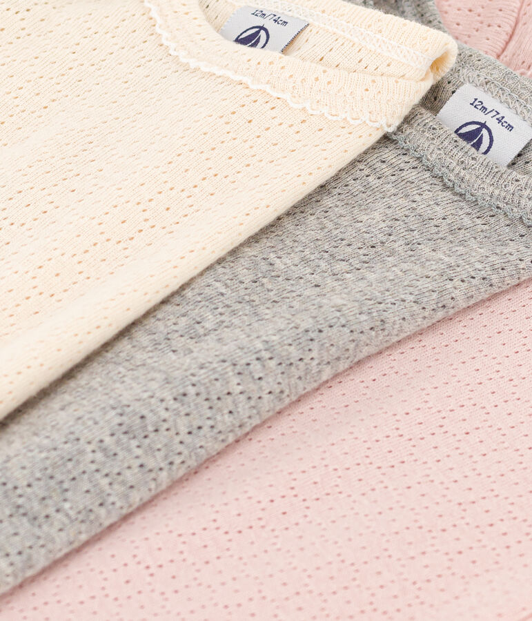 Lot de 3 bodies manches longues unis b&eacute;b&eacute; en coton multicouleur