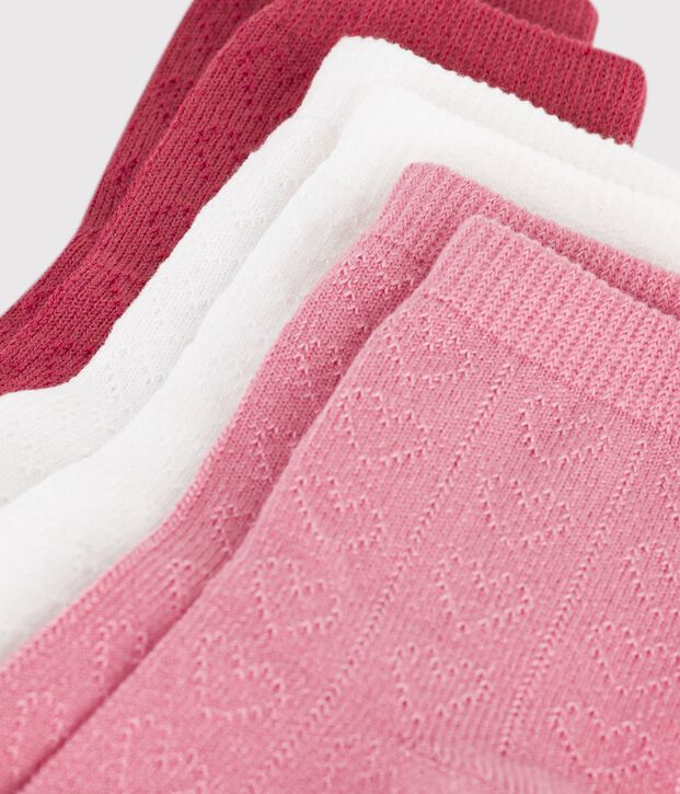 Setje van drie paar katoenen babysokken met hartjes in ajour multicouleur
