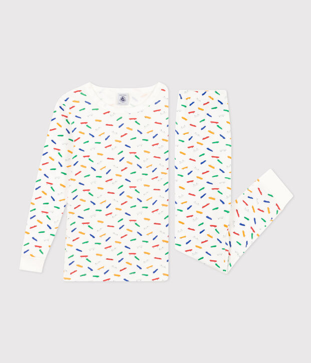 Pyjama ajust&eacute; en coton imprim&eacute; skateboard enfant blanc/multicouleur