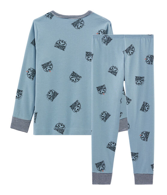 Pyjama petit garçon en côte bleu ACIER/blanc MULTICO