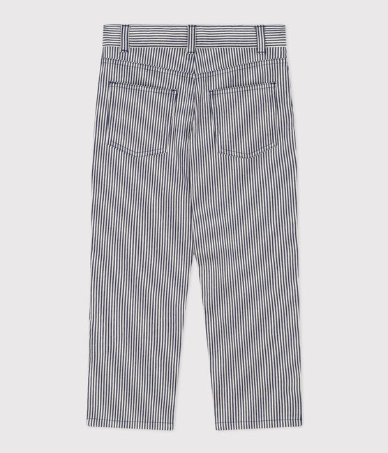 Pantalon en toile de coton rayé enfant garçon bleu MEDIEVAL/blanc MARSHMALLOW