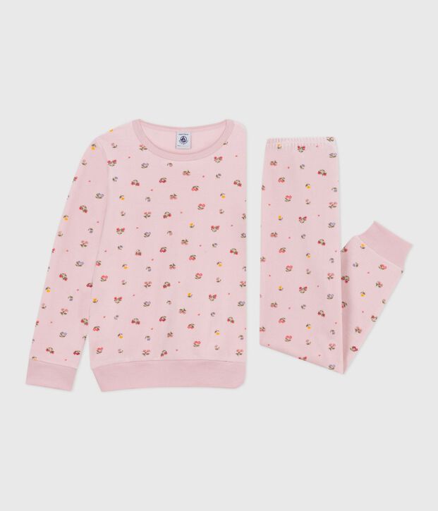 Kinderpyjama van velours met bloemetjesprint roze/multicouleur
