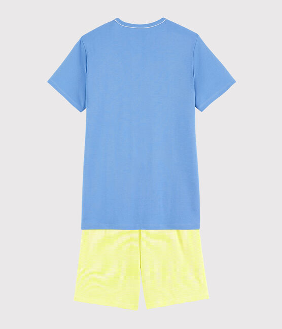 Blauwe en gele pyjacourt van ribstof uniseks blauw EDNA/ecru MULTICO