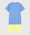 Blauwe en gele pyjacourt van ribstof uniseks blauw EDNA/ecru MULTICO