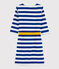 Gestreepte jurk met lange mouwen Dames blauw SURF/wit MARSHMALLOW