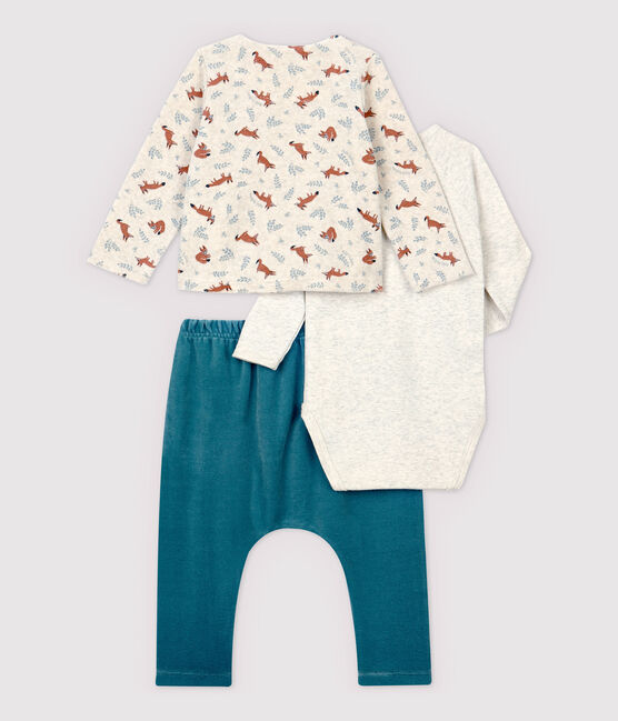 Ensemble 3 pièces bébé en velours et en côte beige MONTELIMAR/blanc MULTICO