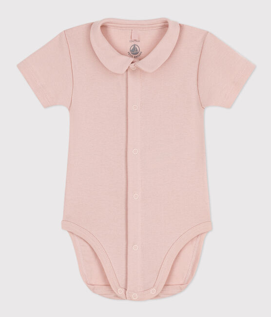 Body van katoen met kraagje en korte mouwen voor baby's roze SALINE