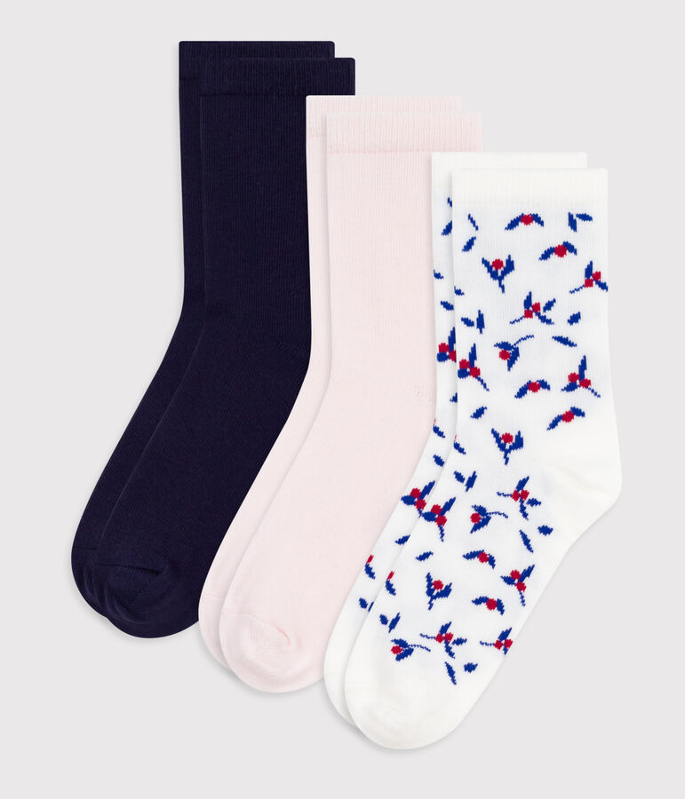 3 paires de chaussettes enfant en coton imprim&eacute; fleurs multicouleur