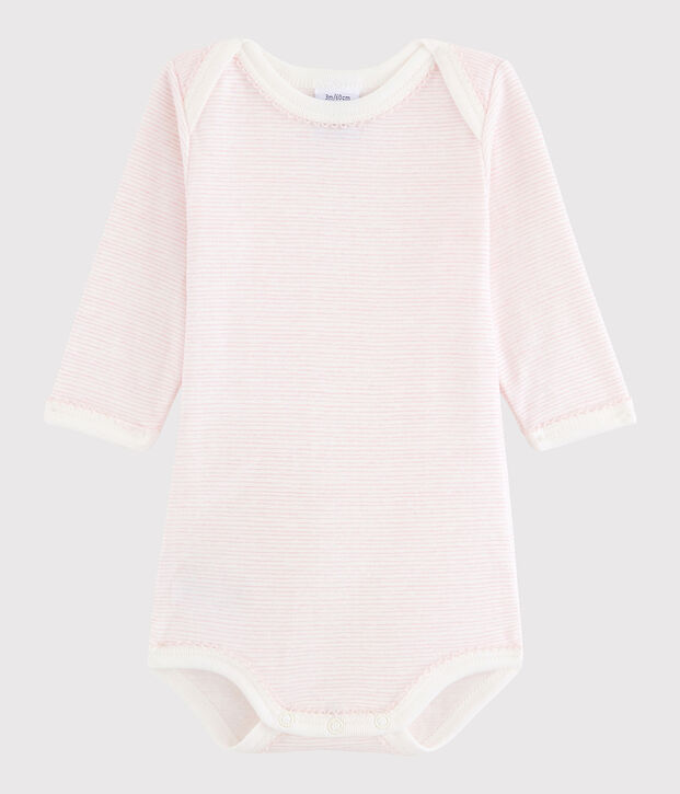 Body manches longues b&eacute;b&eacute; fille blanc/rose
