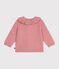 Effen babyvestje in tricot van wol en katoen met kraagje roze