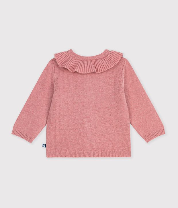 Effen babyvestje in tricot van wol en katoen met kraagje roze