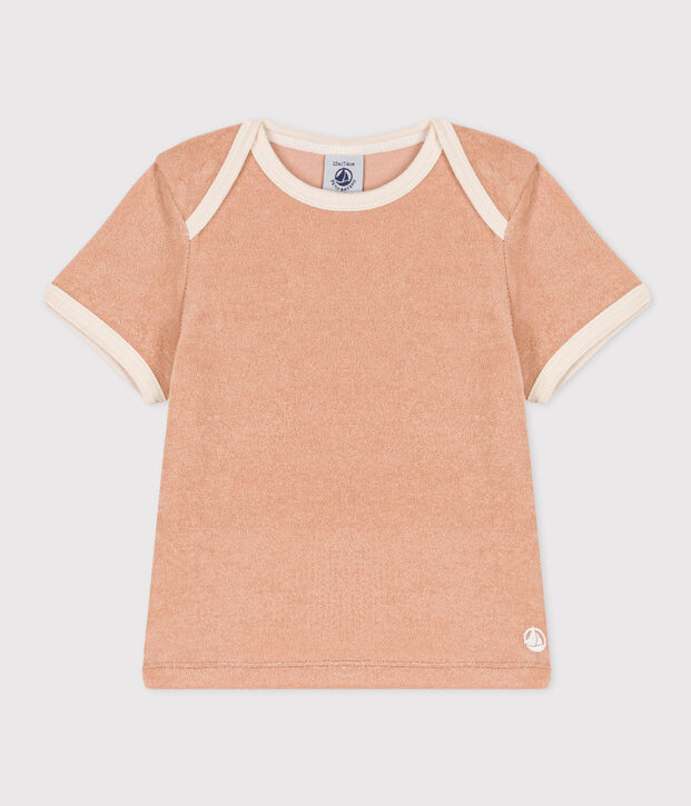 T-shirt met korte mouwen in boucl&eacute;badstof voor baby's beige