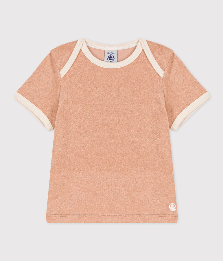 Tee-shirt manches courtes b&eacute;b&eacute; en bouclette &eacute;ponge beige