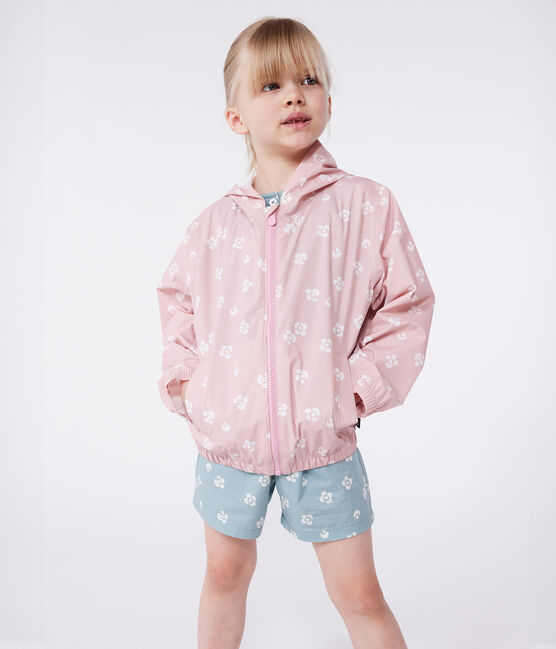 Windjack met bloemenprint voor kinderen roze CHARME/wit MARSHMALLOW
