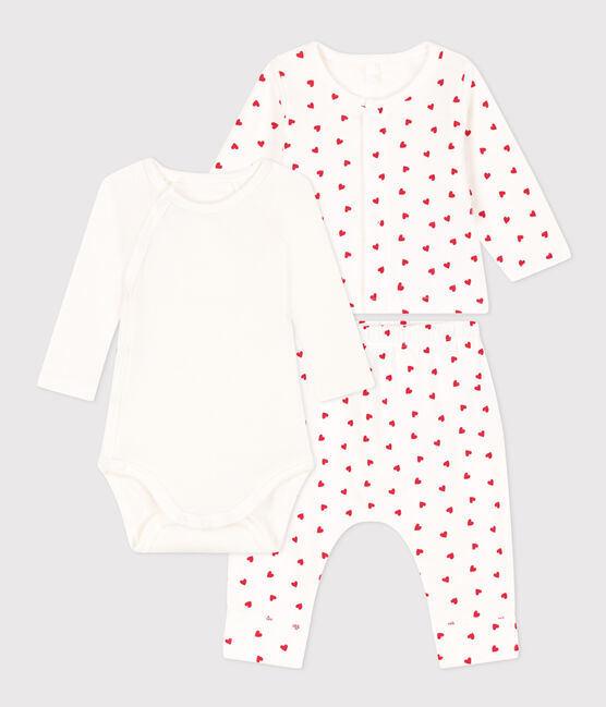 Ensemble en molleton imprimé petits cœurs bébé blanc MARSHMALLOW/rouge TERKUIT