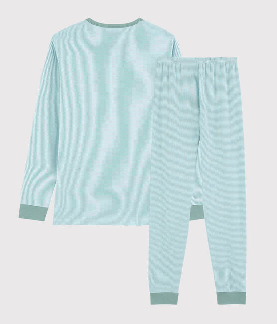 Pyjama rayé bleu mixte en côte bleu TIKI/blanc MARSHMALLOW
