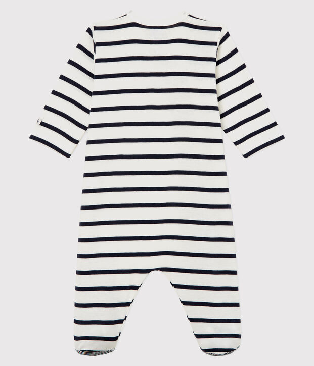 Slaappakje met strepen voor baby van ribstof wit/blauw